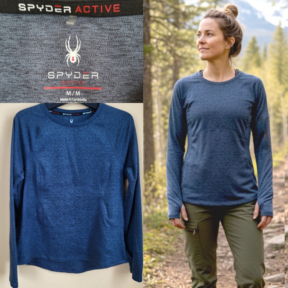 Spyder Active Long Sleeve Quick Dry Breathable top Blue Marled ‎ Medium